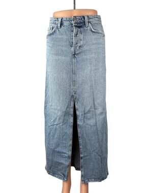 Zara Women's Light Blue High Rise Front Slit Midi Maxi Straight Denim Skirt XS